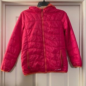 L.L. Bean Puffer Jacket Kids Size L 14-16 Pink with Hood